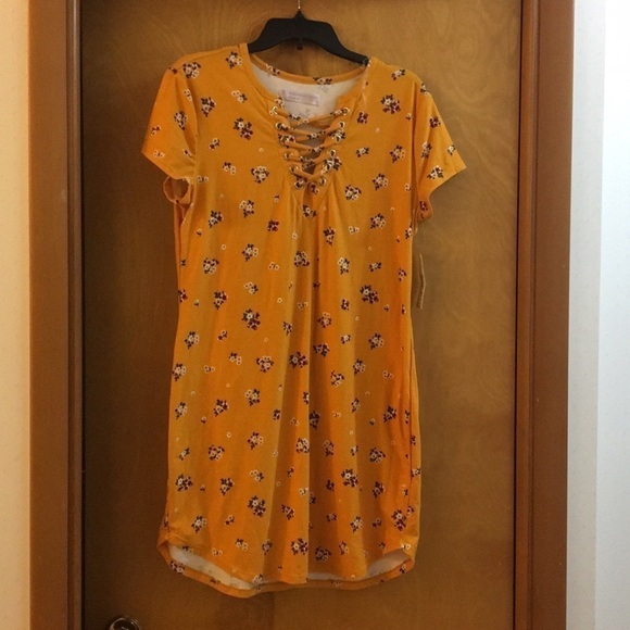 No Boundaries Dresses & Skirts - Mustard yellow lace up t-shirt dress